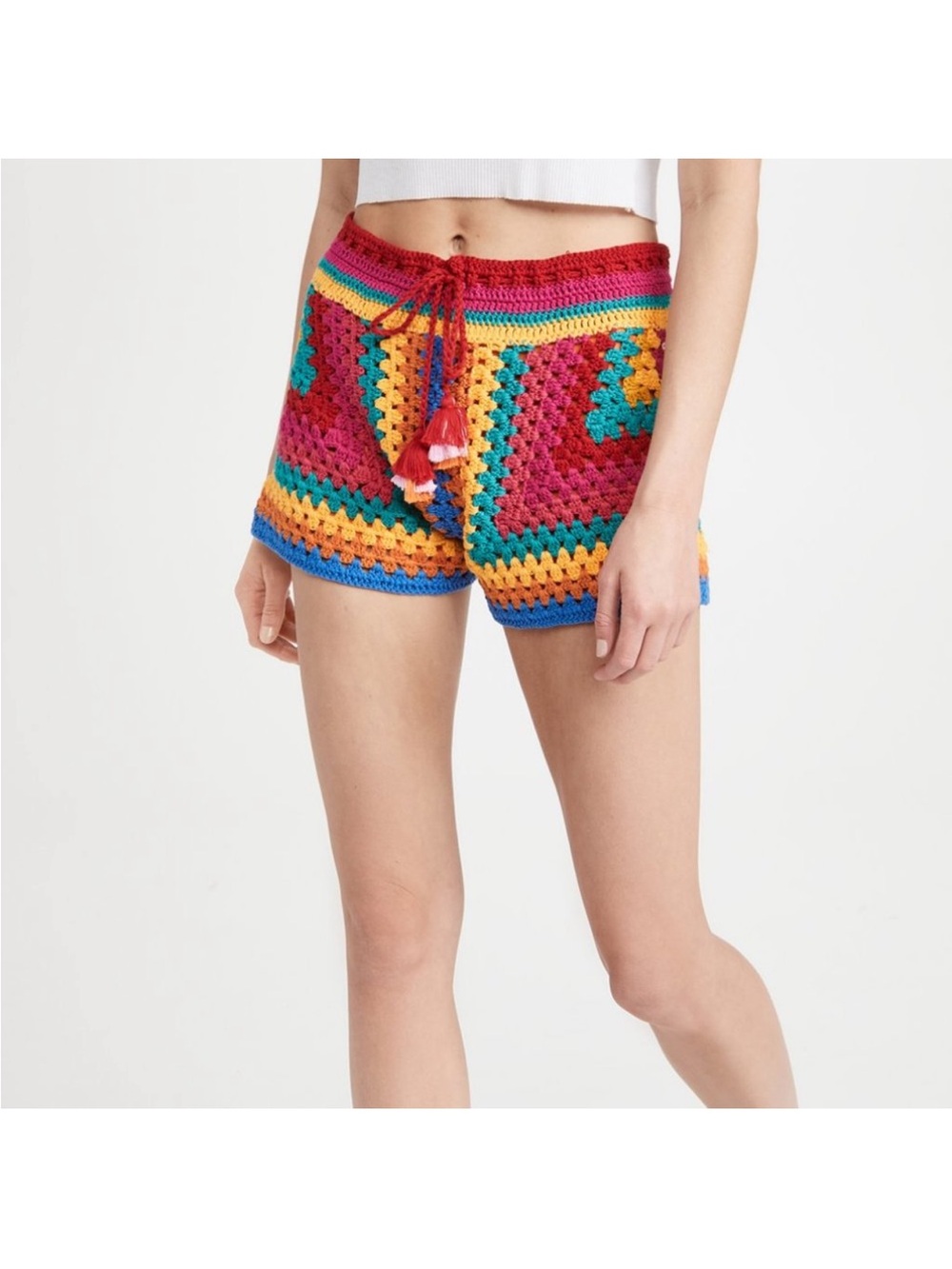 NWT FARM Rio Striped Scarf Crochet Shorts multi color  size small - Picture 10 of 15